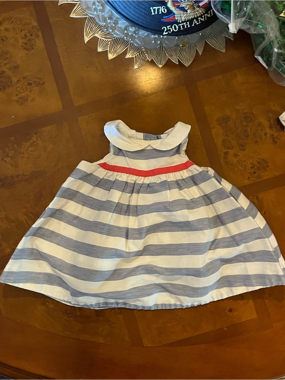 Janie and Jack Baby Girl Striped Dress Blue White Coral 0-3 Months